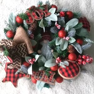 Christmas Gnome 18" Pre Lite Wreath Handmade Farmhouse